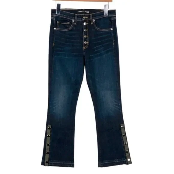 Veronica Beard Carolyn Baby Boot Button Fly Cropped Raw Hem Jeans Size 28 NWT